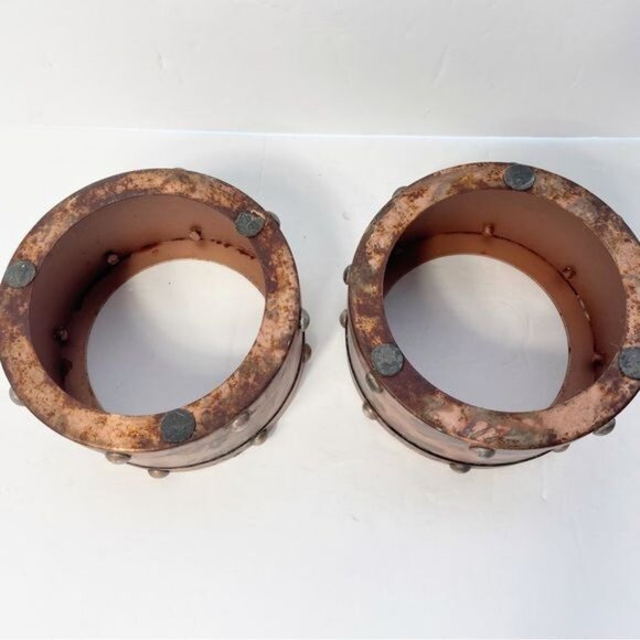 Copper Food Water Bowls for Cats or Small Dog Set of 2 Rivets Industrial - Picture 4 of 7